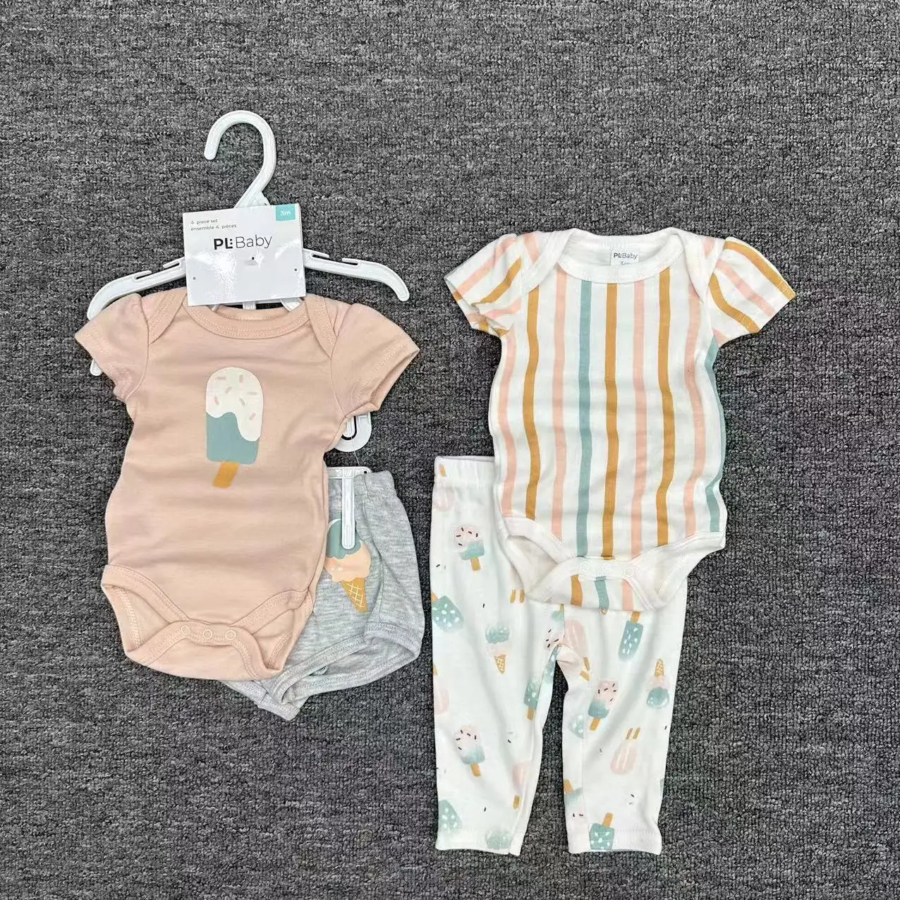 New arrival High quality100% Cotton Newborn Baby Kid Girls Short Sleeves Romper boy Onesies Sets Clothes 4 In 1 Set