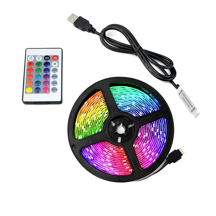 Lampu LED strip USB kontrol Infrared, RGB SMD2835 DC5V 1M 2M 3M 4M 5M fleksibel lampu pita Diode TV lampu latar belakang luces LED