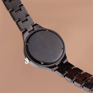 新品到着カスタマイズロゴブルーシェルダイヤルMiyota 2035クォーツムーブメント37mmブラックサンダルウッド女性木製腕時計 - Product Image 2