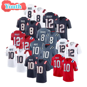 Maillots de football américain pour enfants de qualité supérieure, brodés, en gros, pour les jeunes, 12 Tom Brady, 10 Drake Maye - Product Image 1