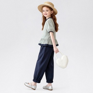 Conjunto de Ropa Casual para Niñas, Dulce, de 2 Piezas, Top con Mangas Abullonadas y Pantalones con Puños Elásticos - Product Image 2