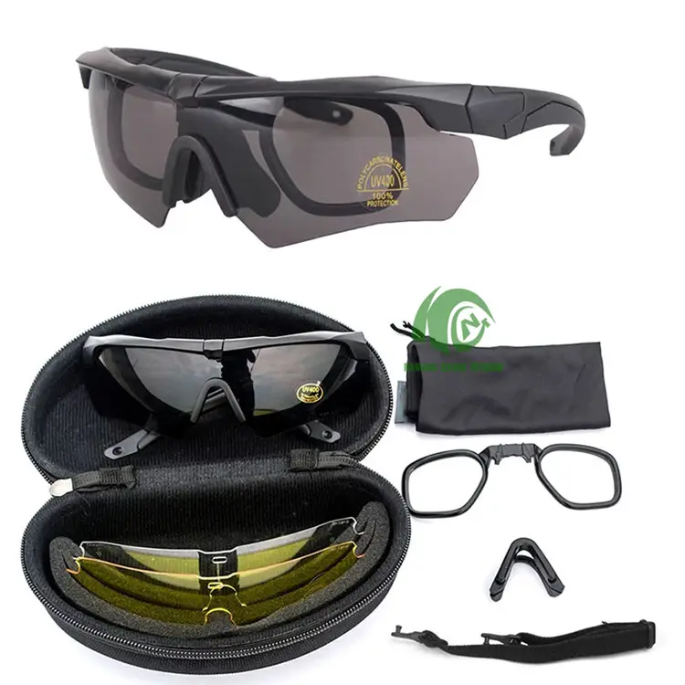 Patlamaya dayanıklı gözlük 3 lensler PC UV400 taktik gözlük CS özel oem güneş gözlüğü taktik güneş gözlüğü