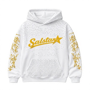 Sweat-shirt à capuche personnalisé avec strass blancs et manches graphiques, sweat-shirt streetwear surdimensionné, sweat-shirt à capuche avec logo personnalisé de qualité supérieure pour hommes - Product Image 1