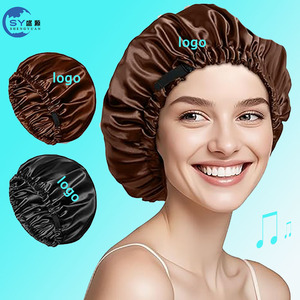 Bonnet de nuit réversible à double couche avec logo personnalisé, bonnet en satin élastique de qualité supérieure pour femmes - Product Image 1