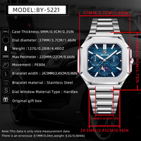Montre de sport de luxe Benyar BY-5221 avec bracelet en cuir et acier inoxydable, cadran analogique, mouvement à quartz, boîte incluse pour homme