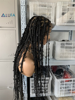 LD032 Perruque tressée triangulaire en dentelle complète faite à la main pour femmes, style bohème, locs synthétiques papillon avec 360 °   Cheveux de bébé en stock