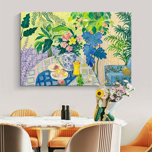 Pintura Decorativa Abstracta de Plantas al Óleo sobre Lienzo, Estilo <span class=keywords><strong>Matisse</strong></span>, de Alta Gama, Enmarcada, para Sala de Estar, Comedor, Entrada, Nicho, Arte para Colgar en la Pared - Product Image 1