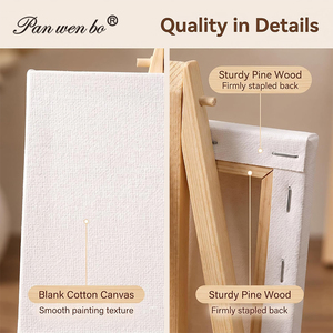 Mini toile Panwenbo 10x10cm avec <span class=keywords><strong>chevalet</strong></span>, toile tendue en coton 280g pour la <span class=keywords><strong>peinture</strong></span> artistique des enfants à l'école - Product Image 4