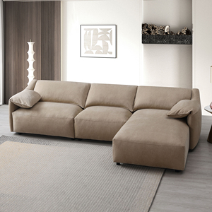 Juego de Sala de Estar Moderno Veata, Sofá Seccional de Gamuza Marrón Claro y Silla de Cuero Color Marfil, Material de Madera y Tela - Product Image 1