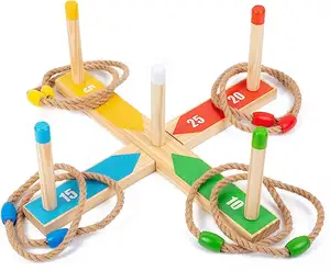 Unisex Wooden Ring Tossing Game for Kids Easy Installation for Indoor Holiday Entertainment or Outdoor Courtyard Games