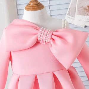 ชุดเด็กผู้หญิงคอลเลคชั่นฤดูใบไม้ผลิและฤดูใบไม้ร่วง กระโปรงสีฟ้าประดับโบว์ 3 มิติ ชุดเดรสแขนยาวเปิดไหล่ - Product Image 5