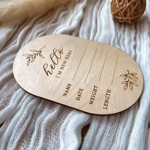 Personalizzato forma ovale arco neonato segno 'ciao mondo' annuncio nascita disco in legno rustica incisione per Baby Hospital - Product Image 5