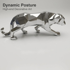 Scultura Moderna di Leopardo in Acciaio Inossidabile a Specchio, Statua Geometrica Sfaccettata di <span class=keywords><strong>Pantera</strong></span> per Decorazione Esterna di Giardini e Hotel di Lusso - Product Image 3