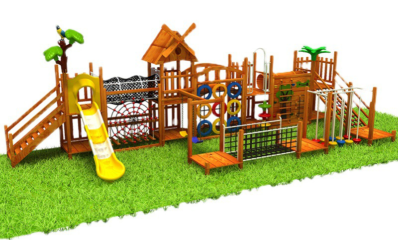Small Size Kids Wooden Outdoor Playground Multifunction Outdoor Amusement Park Wooden Equipment For Children