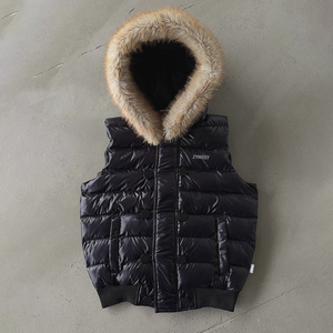 Vestes matelassées sans manches personnalisées, brillantes, amovibles, coupe-vent, rembourrées, avec capuche en fausse fourrure, pour l'hiver - Product Image 1