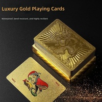 Cartes de poker en feuille d'or en gros, jeux de cartes rectangulaires en PVC, boîte en carton, imperméables, anti-écrasement, extra-épaisses, dorées