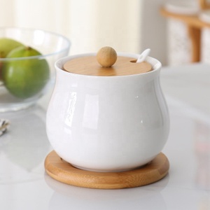 Veweet — pot porte-<span class=keywords><strong>condiments</strong></span>, pot moderne en porcelaine en céramique avec plateau en bambou - Product Image 3