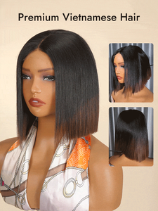 Perruque Lace HD 5x5 en cheveux vietnamiens bruts, coupe bob lisse, densité 250%, double tirage, Ombré Marron, 8-14 pouces, conviviale pour les débutants - Product Image 3