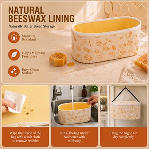 Sacs à pain réutilisables en coton et lin avec cire d'abeille biologique pour pain au levain fait maison, avec fermeture éclair pour conserver la fraîcheur - Product Image 3