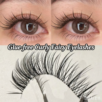 ASJ 5 paires de faux cils auto-adhésifs sans colle - Cils naturels effilés style manga - Réutilisables, sans colle, cils en bande complète