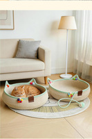 Lit pour chat en rotin tissé à la main, résistant aux griffures, respirant, lavable, avec jouet interactif en forme de balle pour chats d'intérieur