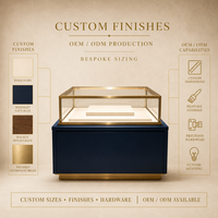 Vitrine de présentation de bijoux bleu marine personnalisée avec cadre doré pour magasin de bijoux en gros