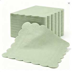 Serviettes en papier festonnées vert sauge, 2 plis, jetables, pour mariage, anniversaire, cocktail, fête, baby shower - Product Image 3