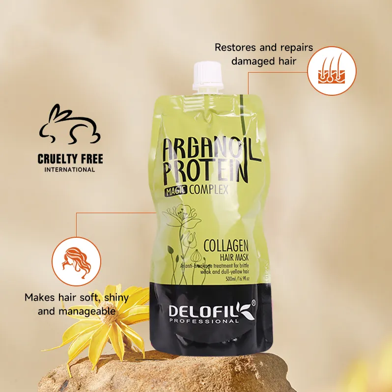 Delofil 500ml en iyi marka özel etiket doğal Vegan brezilya Keratin tedavisi onarım besler pürüzsüz kollajen saç tedavi maskesi