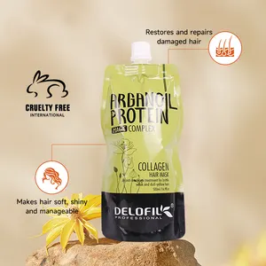 Delofil 500ml en iyi marka özel etiket doğal Vegan brezilya Keratin tedavisi onarım besler pürüzsüz kollajen saç tedavi maskesi