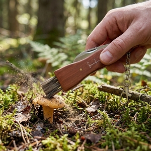 Couteau à champignons pliant à manche en bois avec <span class=keywords><strong>lame</strong></span> en acier inoxydable à pointe effilée et anneau porte-clés pour usage DIY, OEM, jardinage et agricole - Product Image 3