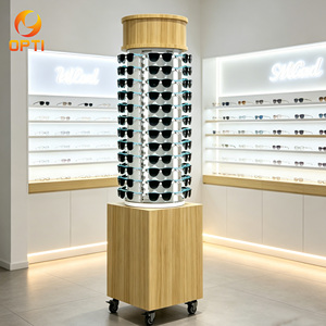 Présentoir rotatif sur pied pour lunettes <span class=keywords><strong>de</strong></span> soleil, tour d'exposition en bois pour lunettes avec armoire verrouillable et roulettes pour magasins d'optique - Product Image 2