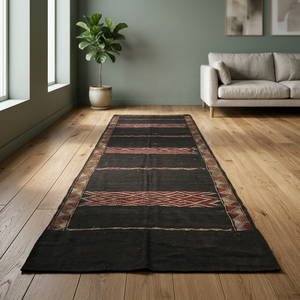 Bedouin Handmade Kilim Rug Geometric Pattern Black Red Wool Acrylic Flat Pile Rectangle Home Decor Hallway Use - Product Image 2