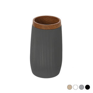 Porte-brosse à dents diamètre 7,3 cm H 12 cm blanc design côtelé pour salle de bain - Product Image 3