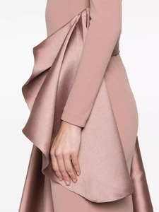 เดรสผู้หญิงเปิดไหล่ข้างเดียว, เดรสผู้หญิงเดรสยาวข้างใบบัวสีชมพูใหม่สำหรับ2025ฤดูใบไม้ร่วง - Product Image 4