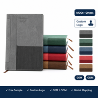 Buku Catatan Hardcover 100 Lembar Kulit PU Motif Kayu dengan Logo Kustom, Jendela Kartu Transparan OEM A5 Grosir