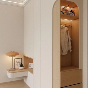 Set <span class=keywords><strong>Armadio</strong></span> e Comodino <span class=keywords><strong>per</strong></span> Bambini in Stile Crema Francese, in Truciolato Resistente, Autoportante, Salvaspazio, Grande Capacità - Product Image 3