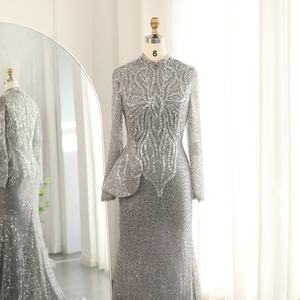 Janc ember SZ130 Bling Muslim Silber Trompete Meerjungfrau Ballkleider für Mädchen - Product Image 1