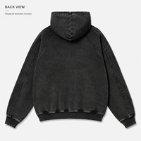 Vente en gros de sweats à capuche noirs délavés vintage, coupe oversize, style streetwear, avec poche kangourou, en tissu épais