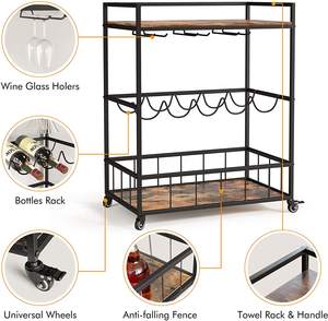 Chariot de cuisine mobile élégant en bois rustique avec rangement, étagère pour micro-ondes, étagère à café - Product Image 4