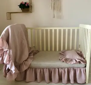 Falda de cama de cuna, volantes plisados de 4 lados para bebés, niños y niñas, falda de cama elástica ajustable para niños pequeños, fácil de encender/apagar