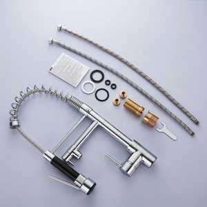 Robinet mélangeur de <span class=keywords><strong>cuisine</strong></span> monotrou en laiton noir mat, eau chaude et froide, avec bec pliant et orientable, et douchette extractible - Product Image 3