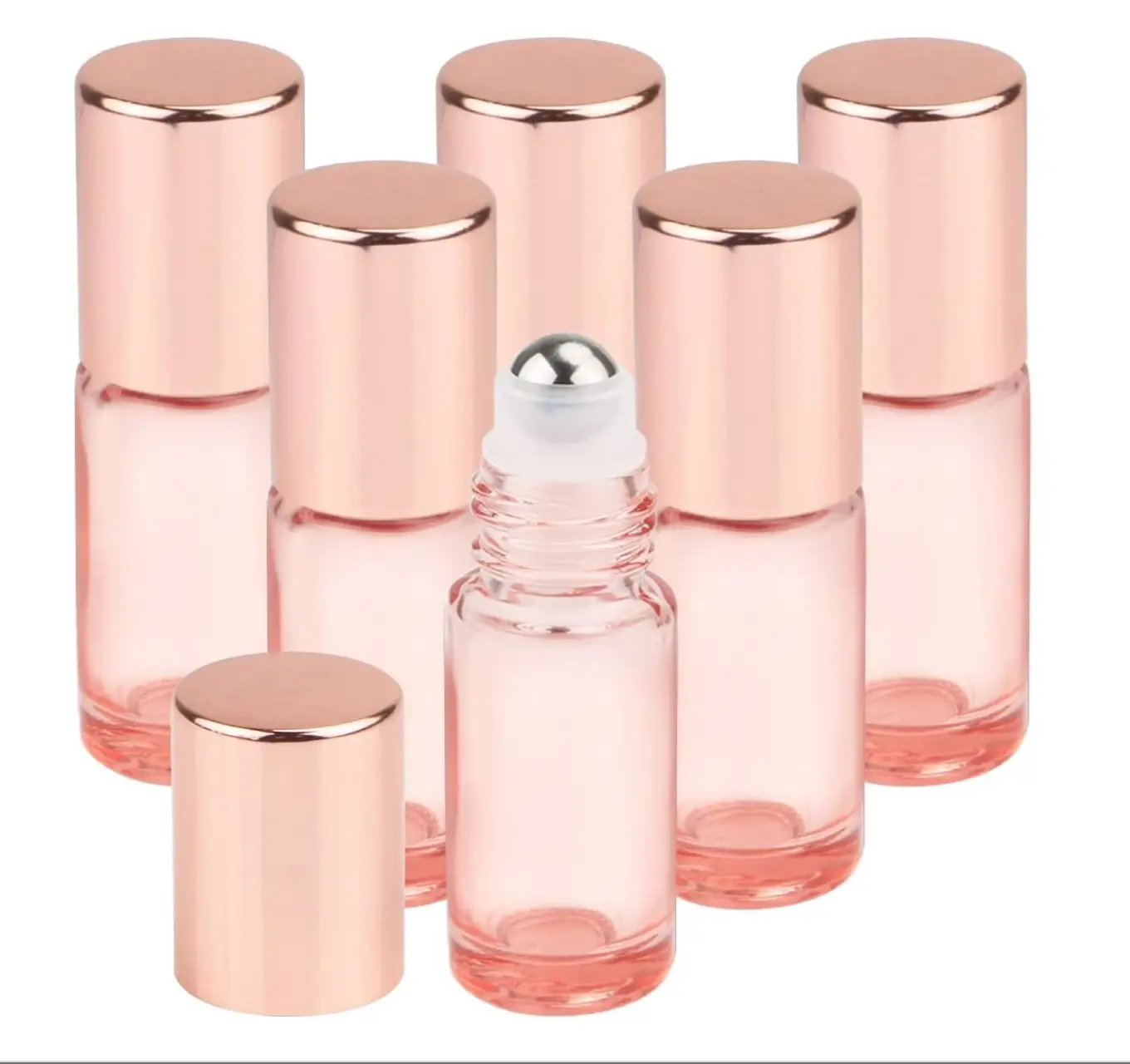 Botol Roll On 5ml dengan tutup mawar emas botol Roller bola untuk minyak esensial parfum kosmetik cair