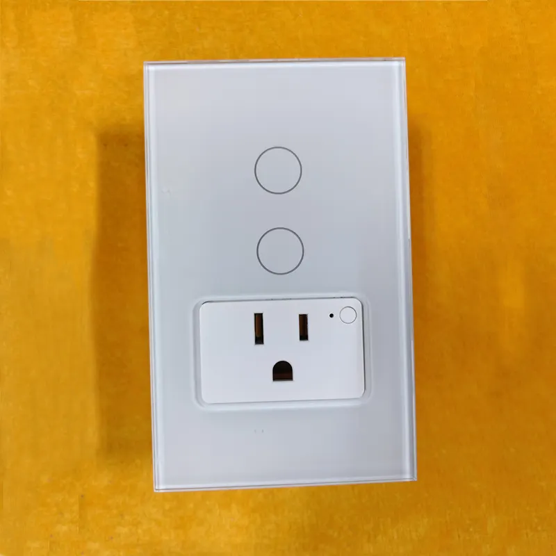 Tuya Painel de Controle Remoto de Vidro com soquete de interruptor de luz inteligente WiFi 1/2 Gang Interruptor padrão com soquete 16A