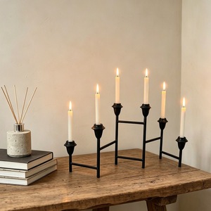 Simple American Style <b>Retro</b> Black Metal Candle Holder Foldable Home Desktop <b>Decoration</b> Long Row Candle Cup Durable - Product Image 1