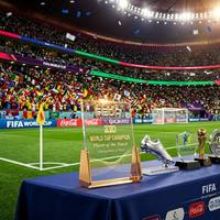 Trophée en acrylique cristal de luxe personnalisé pour événements sportifs, base dorée, plaque de récompense haut de gamme pour entreprises, Coupe du Monde