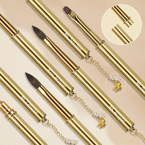 Ensemble de pinceaux de nail art en nylon avec manche métallique dégradé de luxe, pinceaux ovales dentelés et carrés pour la conception de gels UV - Product Image 2