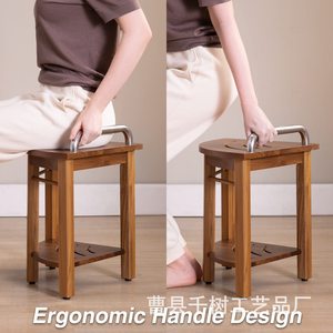 Tabouret de salle de bain en bois Thousand Trees, siège de douche d'angle avec rangement, bois brun - Product Image 4