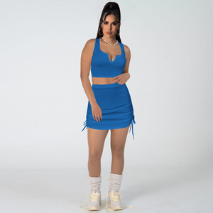 Ensemble de jupes courtes plissées ajustées sans manches avec cordon de serrage et logo personnalisé, pour le sport, le vélo, le jogging, pour femmes, 2 pièces - Product Image 6