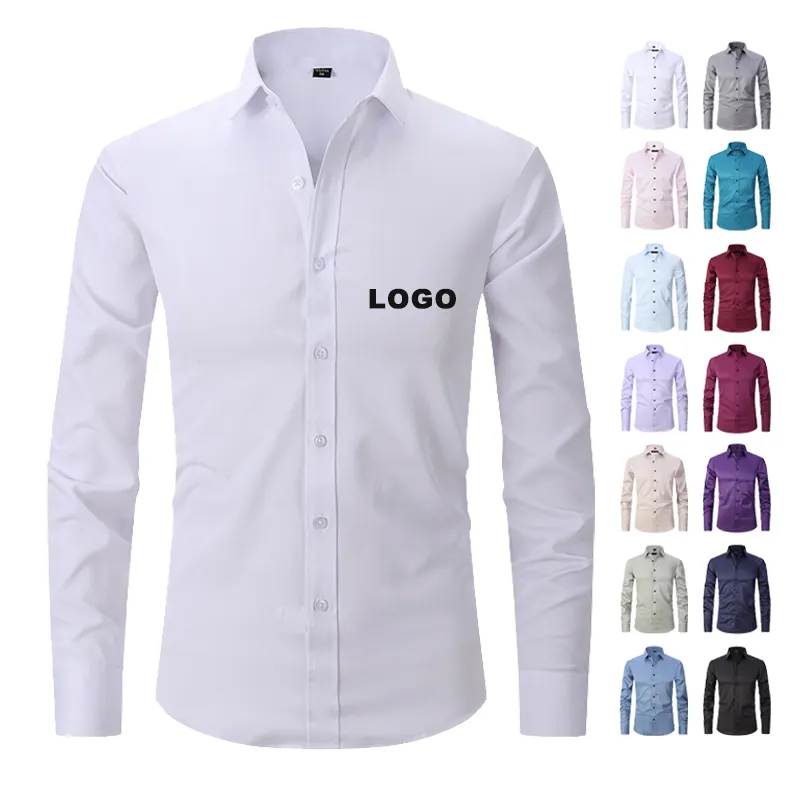 High quality men shirts custom logo wholesale long sleeve black white plain blank shirt oem basic plus size men's shirts for men