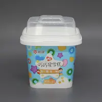正方形の不正開封防止IML印刷食品グレードのプラスチック包装容器、透明な蓋付きアイスクリームポット250g 9 oz